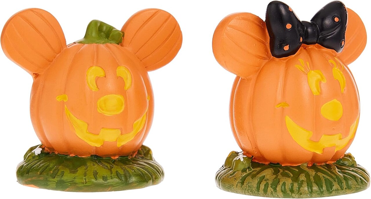 Disney Village Halloween Accessories Pumpkintown Mickey and Minnie Mouse Topiaires Figurine (Multicolor)